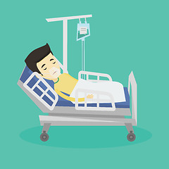 Image showing Patient lying in hospital bed with oxygen mask.