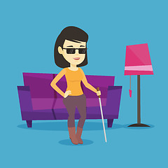 Image showing Blind woman with stick vector illustration.