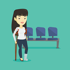 Image showing Woman with broken leg and crutches.