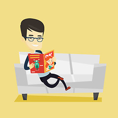 Image showing Man reading magazine on sofa vector illustration