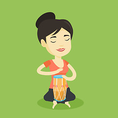 Image showing Woman playing ethnic drum vector illustration.