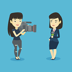 Image showing TV reporter and operator vector illustration.