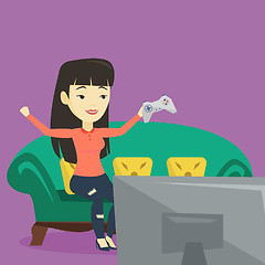 Image showing Woman playing video game vector illustration.