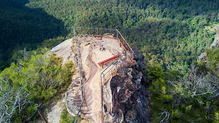 Image showing Overhead views to rocky outcrop and lookout Blue Mountains Austr