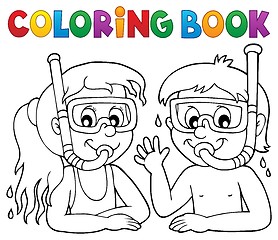 Image showing Coloring book children snorkel divers