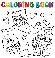 Image showing Coloring book boy snorkel diver