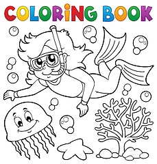 Image showing Coloring book girl snorkel diver