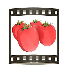 Image showing tomato. 3d illustration. The film strip.