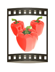 Image showing Red bulgarian pepper. 3d illustration. The film strip.