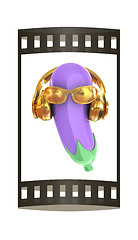 Image showing eggplant with sun glass and headphones front \