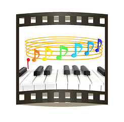 Image showing music notes  background. 3D illustration. The film strip.