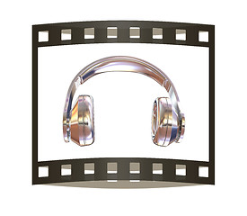 Image showing Chrome headphones icon on a white background. 3D illustration. T