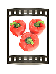 Image showing Red bulgarian pepper. 3d illustration. The film strip.