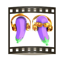 Image showing eggplant with sun glass and headphones front \