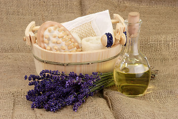 Image showing Spa Equipment and Lavender