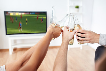 Image showing friends with beer watching football or soccer game