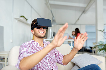 Image showing happy man with virtual reality headset at office