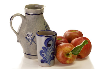 Image showing Apples with beaker and jug