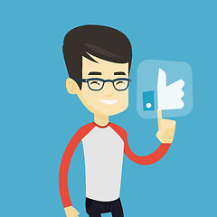 Image showing Man pressing like button vector illustration.