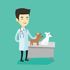 Image showing Veterinarian examining dogs vector illustration.