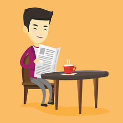 Image showing Man reading newspaper and drinking coffee.