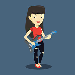 Image showing Woman playing electric guitar vector illustration.