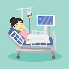 Image showing Woman lying in hospital bed vector illustration.