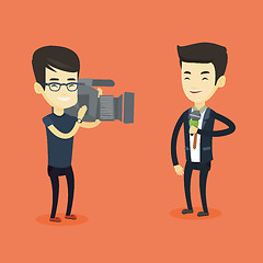 Image showing TV reporter and operator vector illustration.