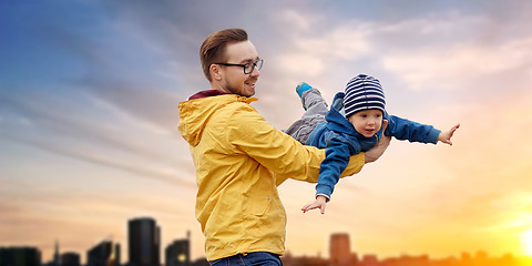 Image showing father with son playing and having fun outdoors