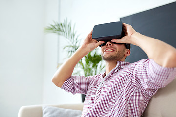 Image showing happy man with virtual reality headset at office