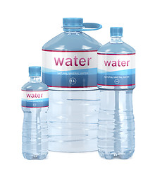 Image showing Different water bottles on white background