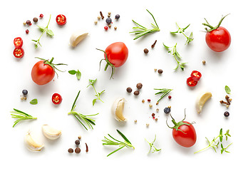 Image showing Tomatoes and various herbs and spices