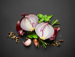 Image showing red onion and spices