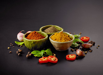 Image showing various spices on black background