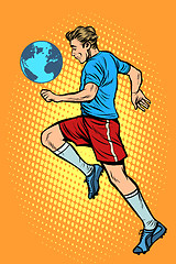 Image showing World championship. football player with planet Earth like a soc