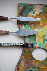 Image showing palette knives or painting spatulas and brush