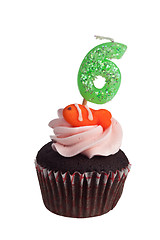 Image showing Mini cupcake with birthday candle for six year old