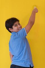 Image showing Portrait of a happy young boy painter