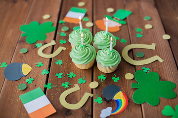 Image showing green cupcakes and st patricks day decorations