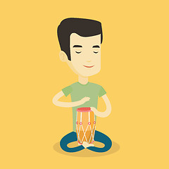 Image showing Man playing ethnic drum vector illustration.