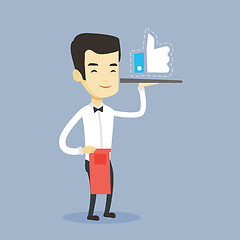 Image showing Waiter with like button vector illustration.