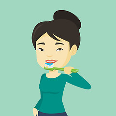 Image showing Woman brushing her teeth vector illustration.