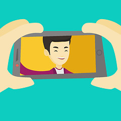 Image showing Young man making selfie vector illustration.