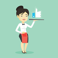 Image showing Waitress with like button vector illustration.