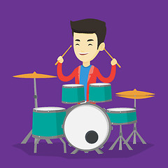 Image showing Man playing on drum kit vector illustration.