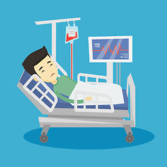 Image showing Man lying in hospital bed vector illustration.