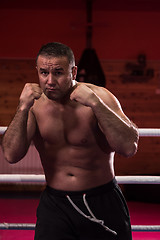 Image showing professional kickboxer in the training ring