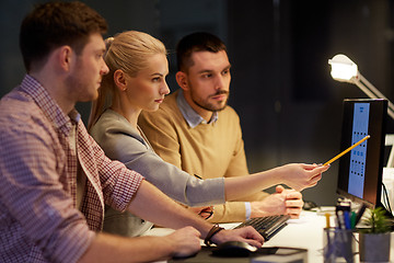 Image showing business team with computer working late at office