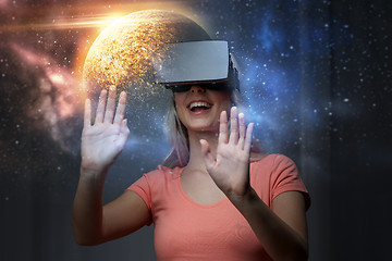 Image showing woman in virtual reality headset or 3d glasses