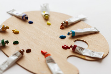 Image showing palette and acrylic color tubes or paint